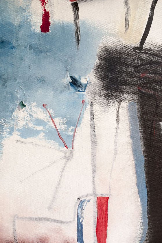 Pinguin Knight and Princess -Large Abstract Painting
