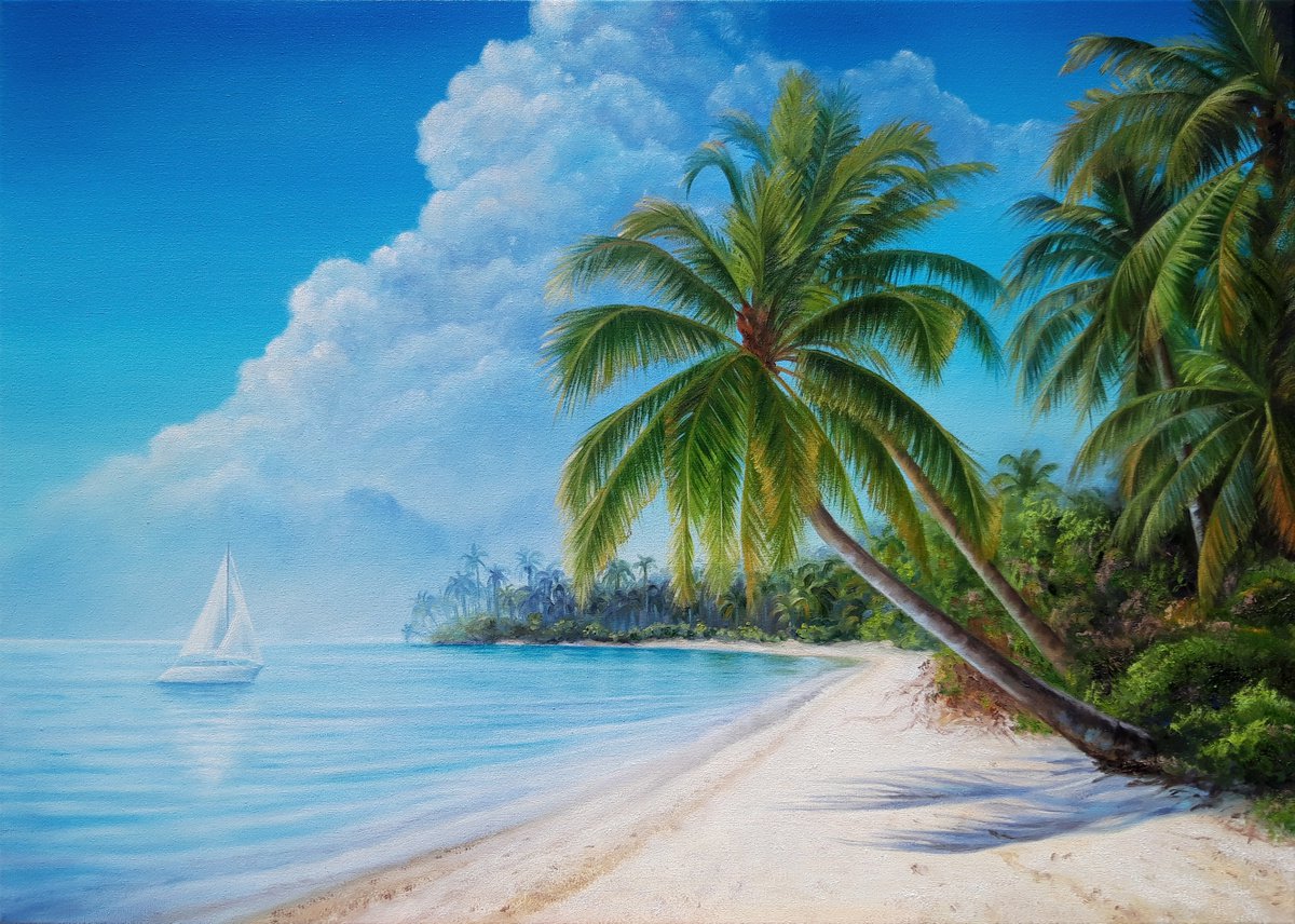 On the way to a dream, tropical seascape painting by Anna Steshenko