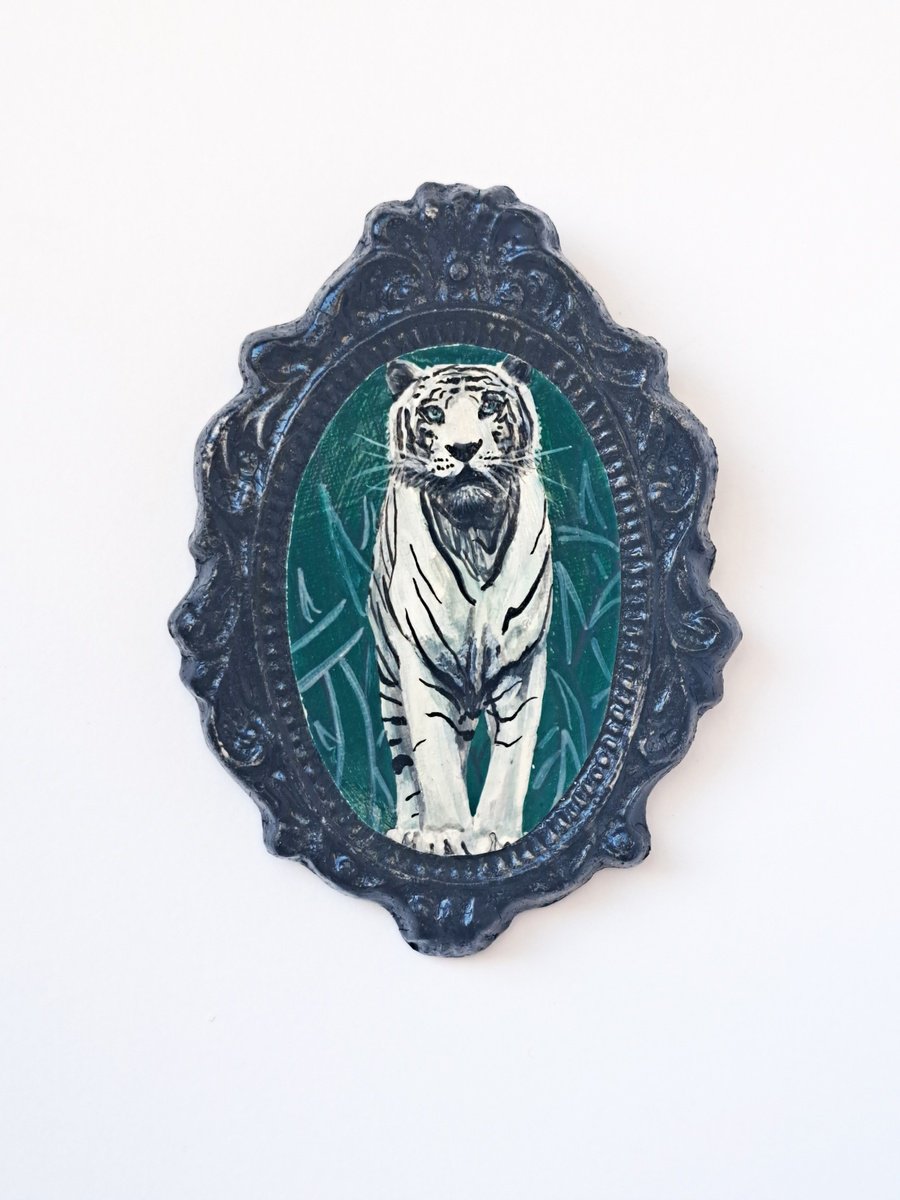 White tiger, part of framed animal miniature series festum animalium by Andromachi Giannopoulou