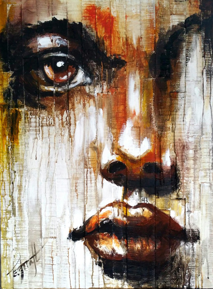 Expressive Portrait Acrylic Painting By Elena Kraft, 24 X 31, Proctor, Original Artwork