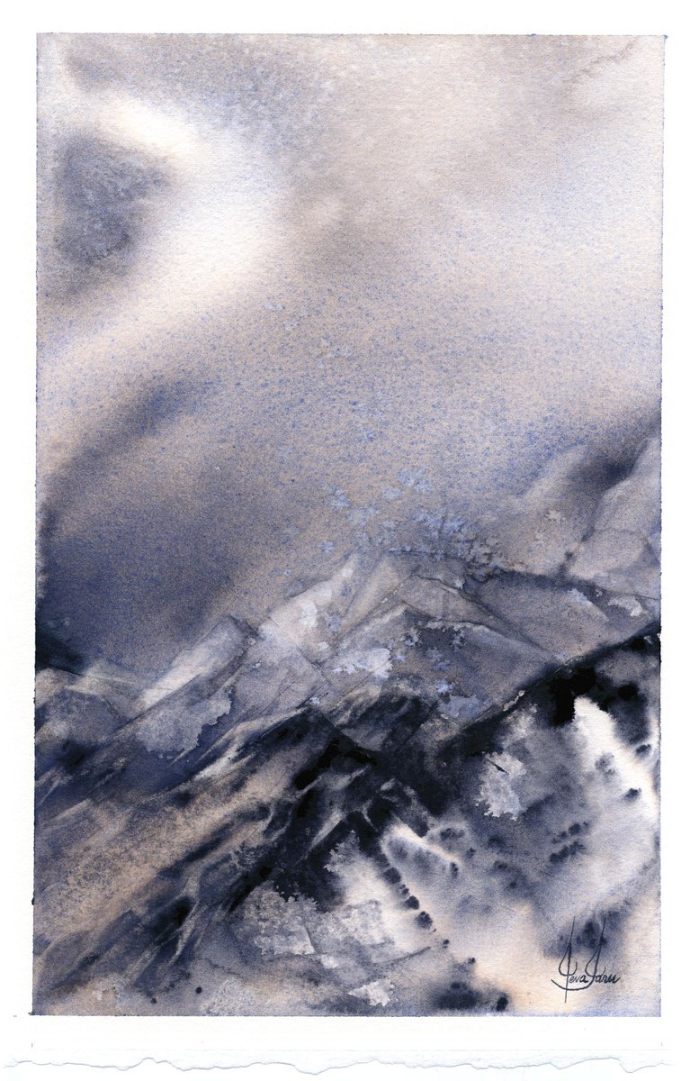 Impressionistic Landscape Watercolour By Ieva Janu, 7 X 11, Mountains, Original Artwork