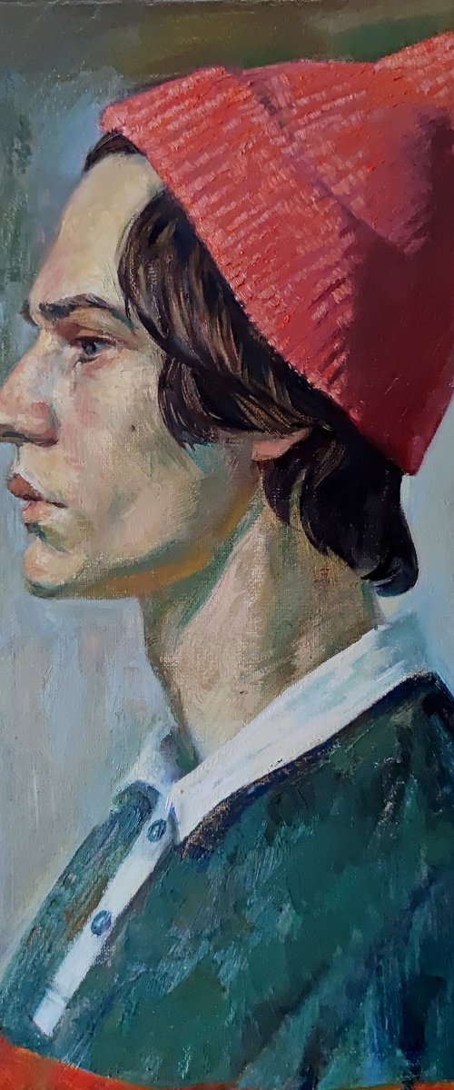 Young man in a pink hat by Maria Egorova