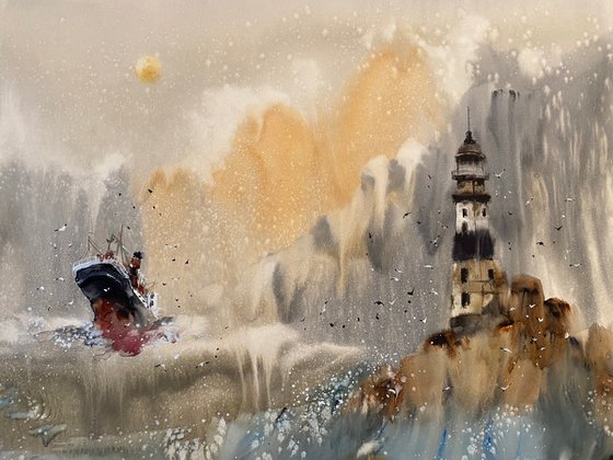 Sold Watercolor “The storm. Full Moon”, perfect gift