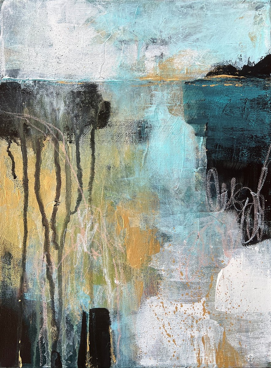 Abstract Landscape Acrylic Painting By Melinda Macdonald, 12 X 16", Below Sea Level, Original Artwork