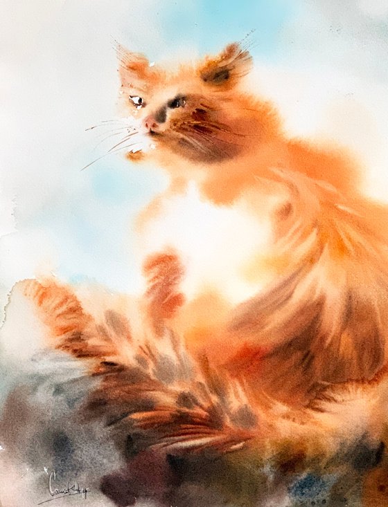 Ginger Cat Painting, Unfinished Cat