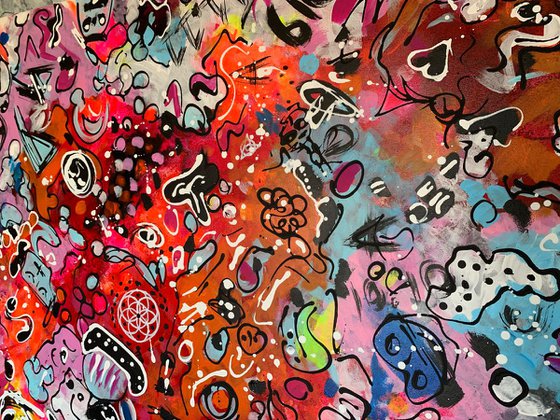 71''x 35''(180x90cm),Life in Colors 9, urban ,pop art ready to hang, colorful canvas art  - xxxl art - abstract art painting- extra large art- mixed media