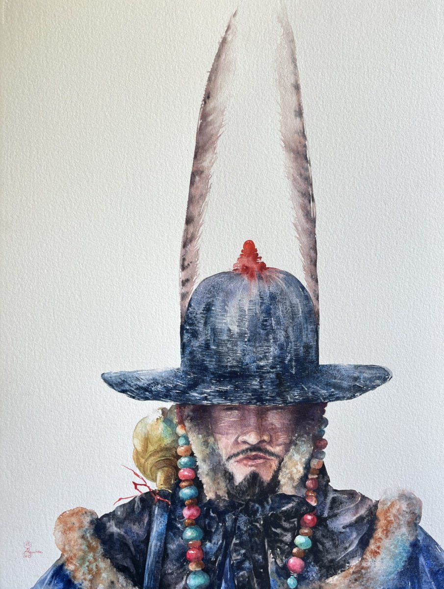 Illustrative Portrait Watercolour By Larissa Rogacheva, 22 X 30", The Royal Guard, Original Artwork