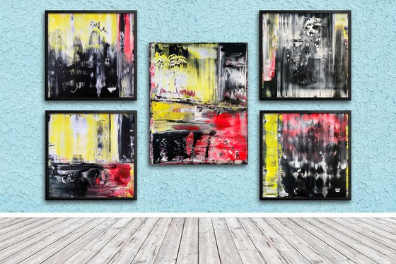 "We Want To Punk You Up" - Save As A Series - Original PMS Large Abstract Five Panel Acrylic Paintings On Plexiglass and Gallery Wrap Canvas, Framed - 80" x 52"