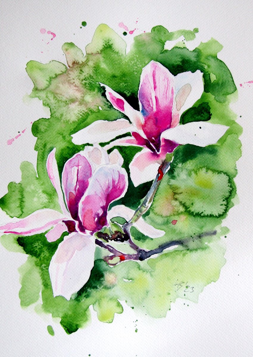 Impressionistic Watercolour , Beautiful Magnolia By Kovacs Anna Brigitta, 10 X 15, Artwork For Sale On Artfinder