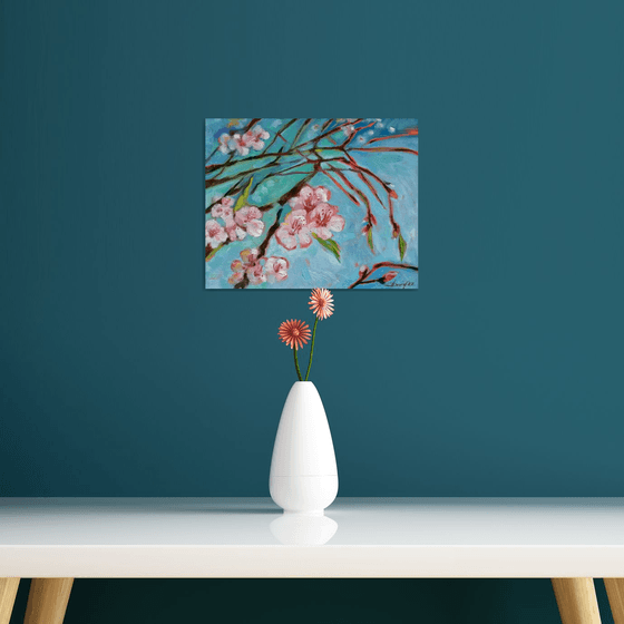 Almond blossom oil painting on wood