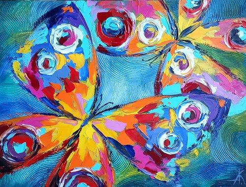 Summer dance - butterfly, love, gift for lovers, oil painting, butterfly oil, butterfly art, butterfly in flight, gift, art, insects, by Anastasia Kozorez