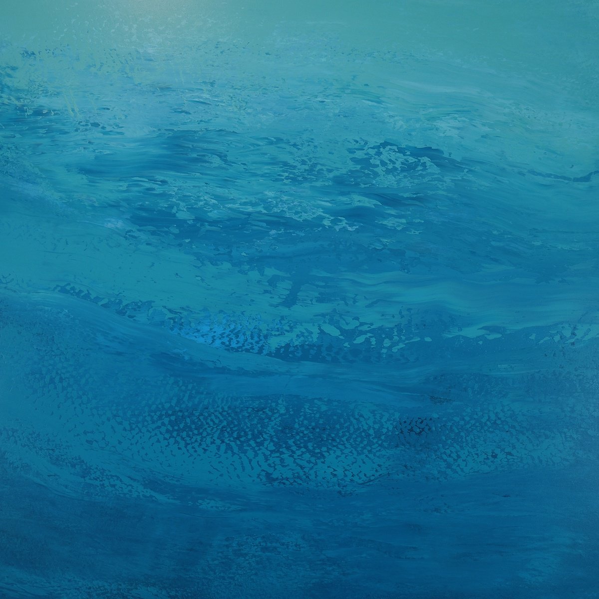 Expressive Abstract Acrylic Painting By Suzanne Vaughan, 40 X 40", Dreamy Blue, Original Artwork