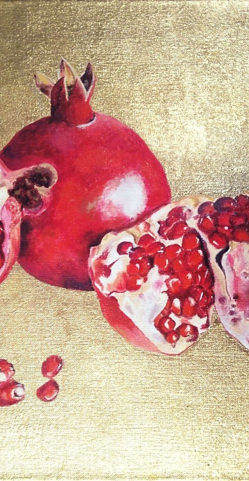 Pomegranate fruit on gold by Liubov Samoilova