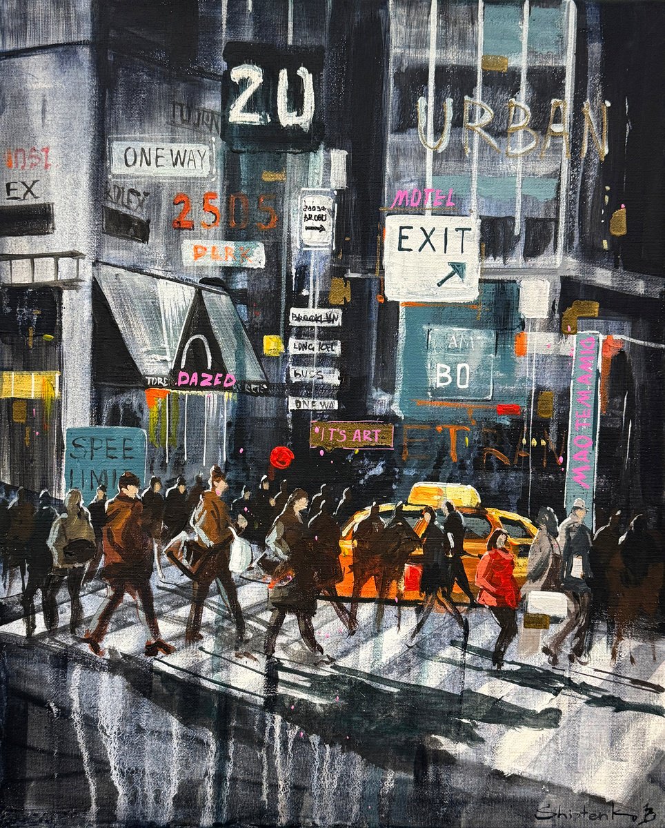 Photorealistic Cityscapes Acrylic Painting By Bogdan Shiptenko, 16 X 20, Pulse Of City, Original Artwork