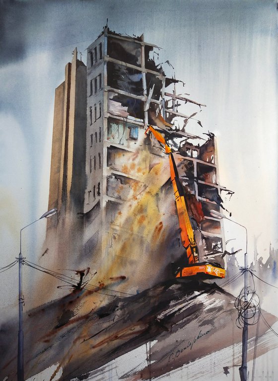 Broken - industrial cityscape with demolition of building