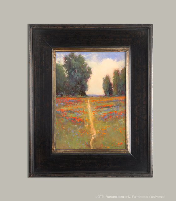 Red Poppy Field 191202, flower field impressionist landscape oil painting