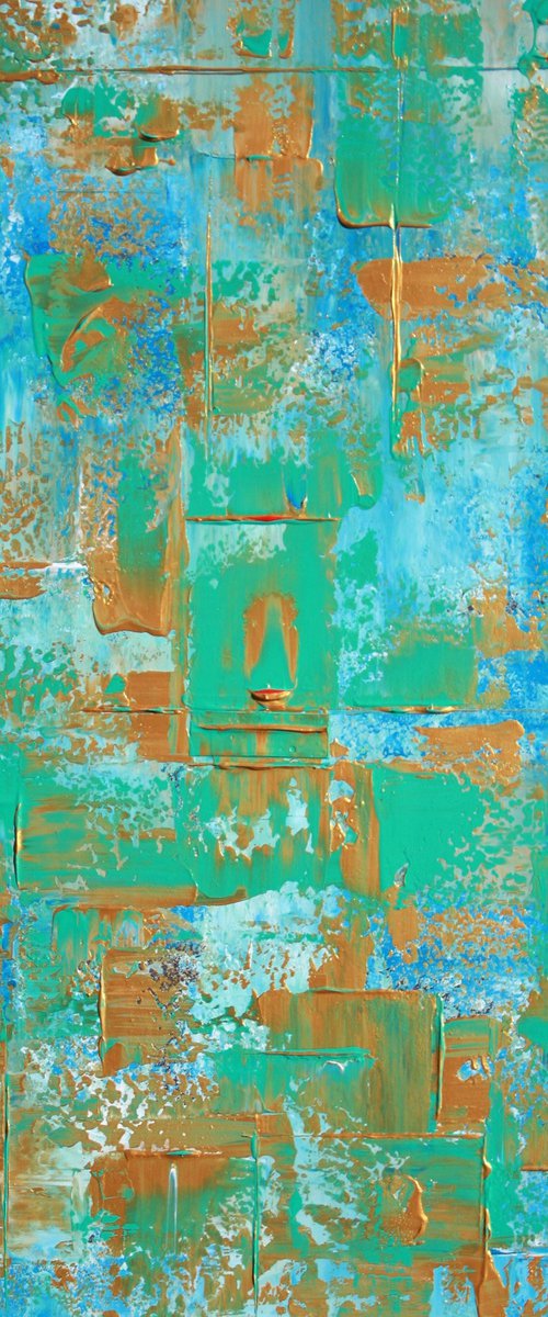 Blue Teal Gold Abstract by Robert Lynn