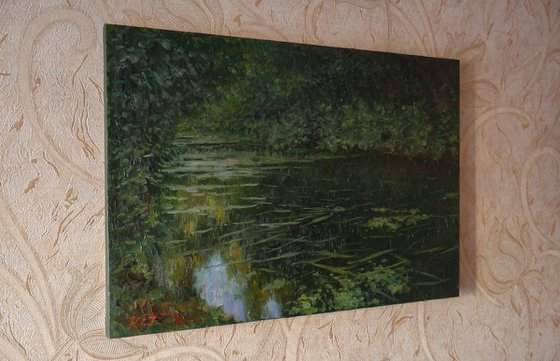 The Evening Slough - river summer landscape painting