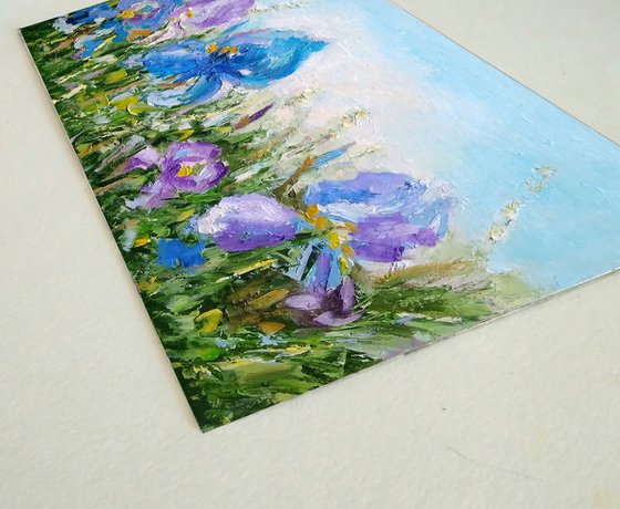 Iris Painting Floral Original Art Meadow Artwork Flower Wall Art