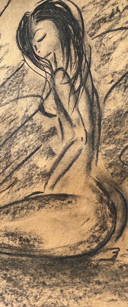 Female Nude Charcoal Drawing by Halyna Kirichenko