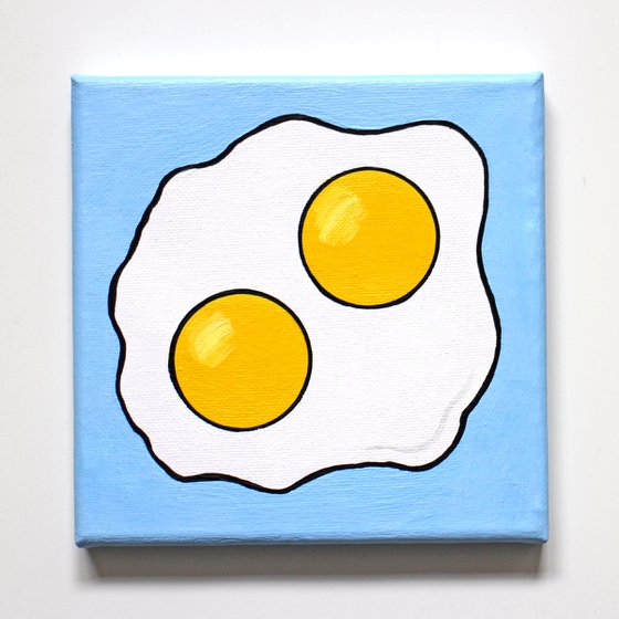 Fried Egg Double Yolk Pop Art Painting On Mini Canvas