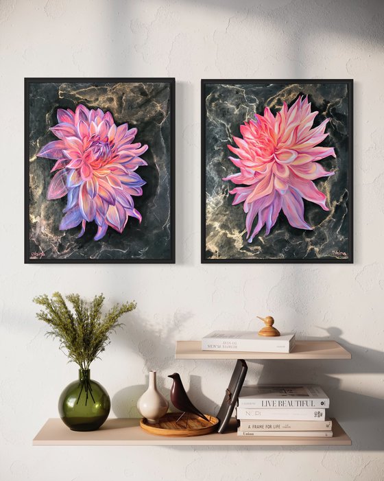 Shining Dahlias Diptych