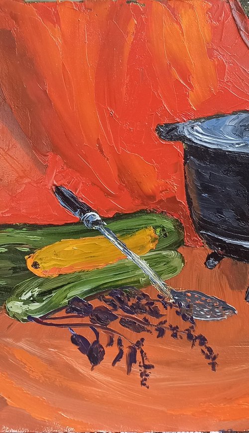 Сauldron and zucchini. Still life by Dmitry Fedorov