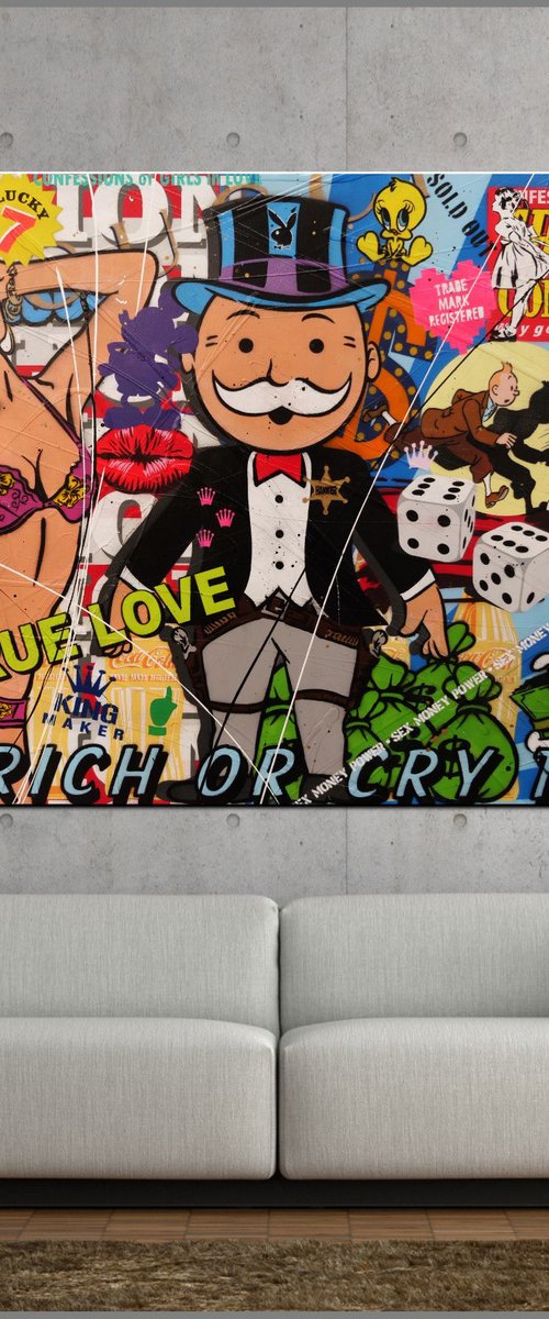 Monopoly Bankers Gold 160cm x 100cm Monopoly Man Textured Urban Pop Art by Franko