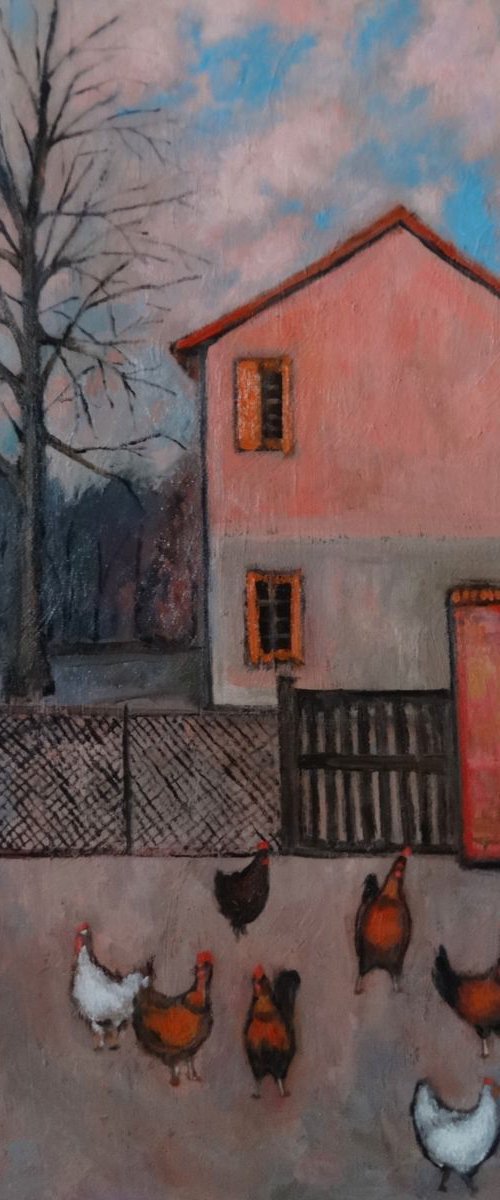 Chickens and the dead tree by Massimiliano Ligabue