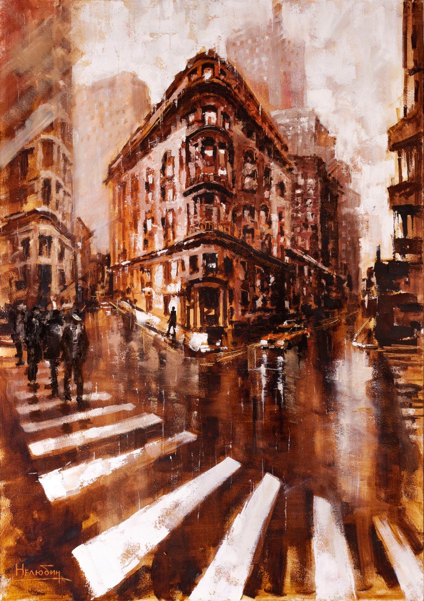 Impressionistic Cityscapes Oil Painting By Aleksandr Neliubin, 24 X 33, ?ity Music, Original Artwork