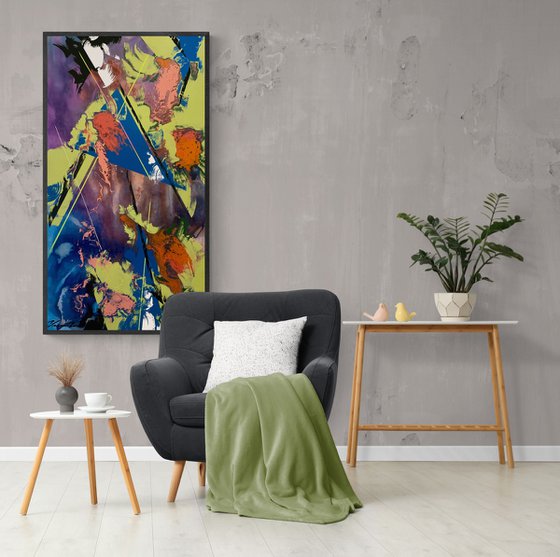 XL Abstract painting - "Сorals" - Abstraction - Geometric - Space abstract - Big painting - Bright abstract - Blue&Green
