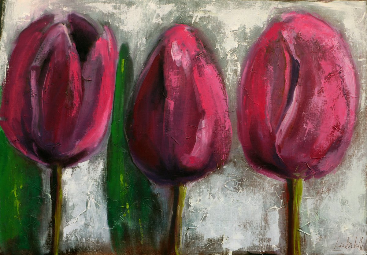 Abstract Floral painting Tulips large by Anna Lubchik