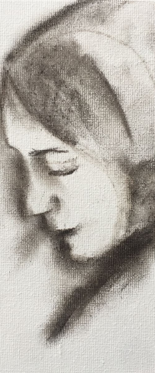 Study of a Woman's Face 7x5 Charcoal on Canvas Board by Ryan  Louder