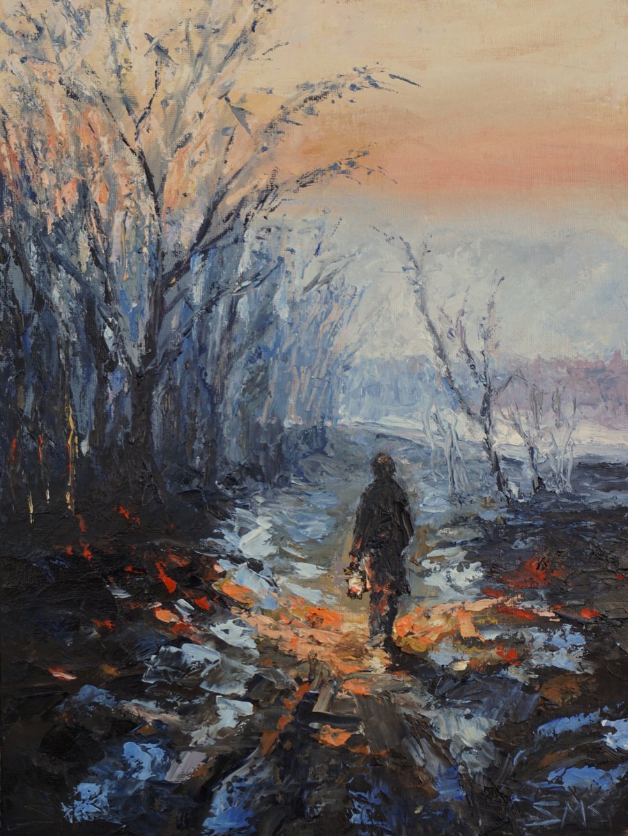 Impressionistic Landscape Oil Painting By Scott Mclachlan, 12 X 16", Lantern Walk, Original Artwork