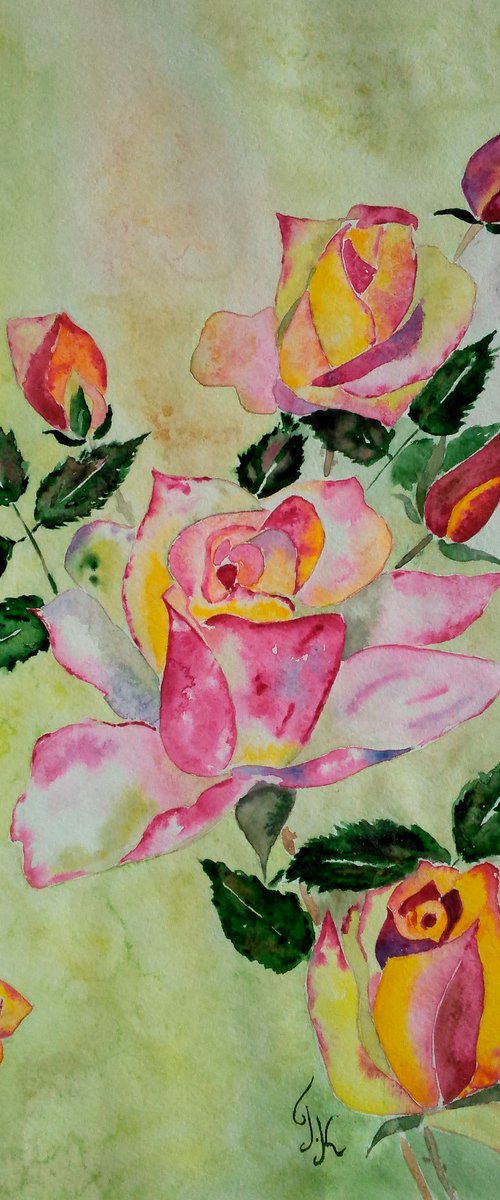 Roses Watercolor Painting by Halyna Kirichenko