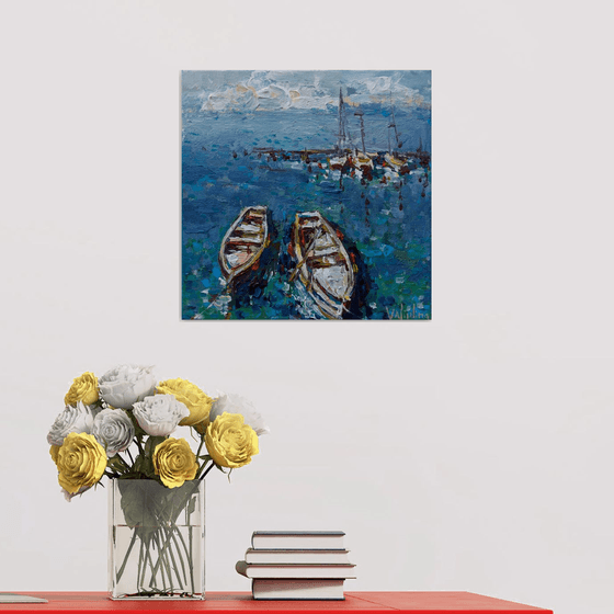 Moored boats - Original acrylic seascape painting