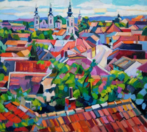 Old city roofs / 45 x 40 x 2 cm by Maja Đokić Mihajlović