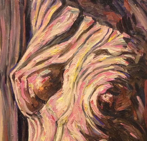 TORSO - Nude art, original painting, oil on canvas, brown, female body, love, figure, interior art home decor, gift for him