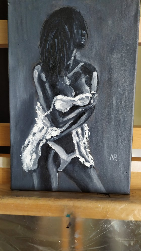 White panties, original erotic nude oil painting, Gift, bedroom painting