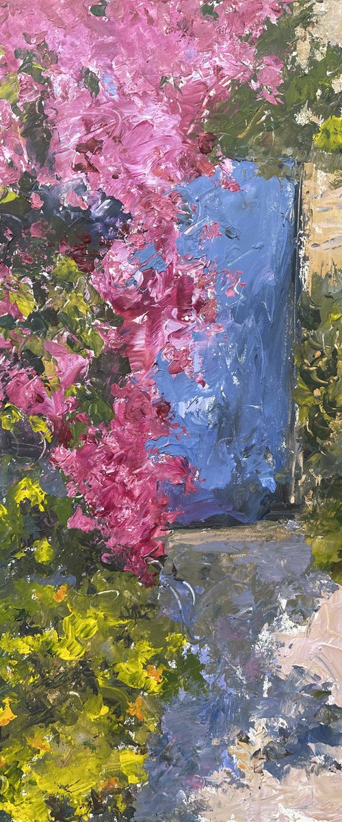 Bougainvillea and the blue door by Shelly Du