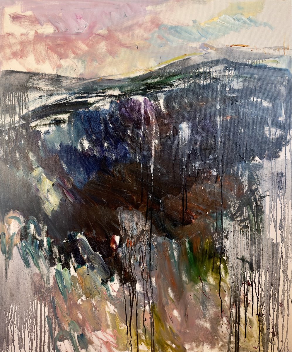 Expressive Landscape Oil Painting By Lilia Orlova-Holmes, 39 X 47", December Morning, Original Artwork