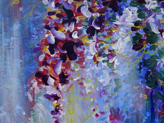 REFLECTIONS. Water Lily Pond and Orchids Painting inspired by Claude Monet