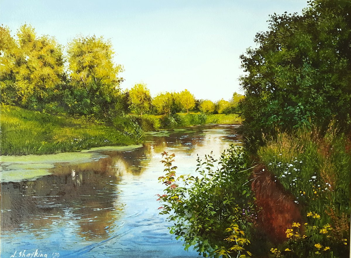 River Realistic Landscape Original Oil Painting on Canvas Shoreline Painting Art, Nature L... by Natalia Shaykina