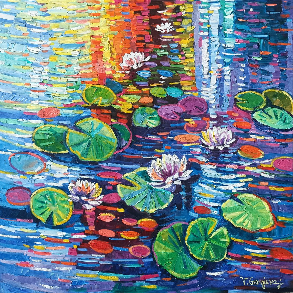Water Lilies Reflections By Vanya Georgieva, 31 X 31, Artwork For Sale On Artfinder