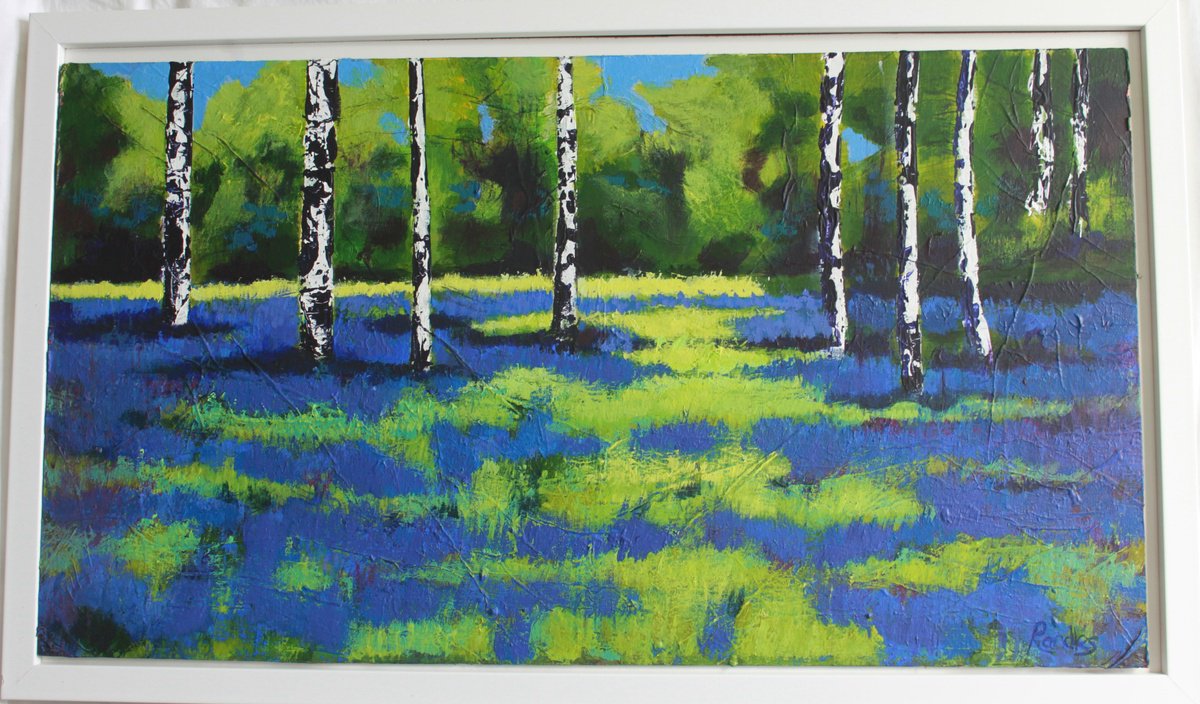 Impressionistic Landscape Acrylic Painting By Phil Randles, 28 X 17", Birch Sentries, Original Artwork