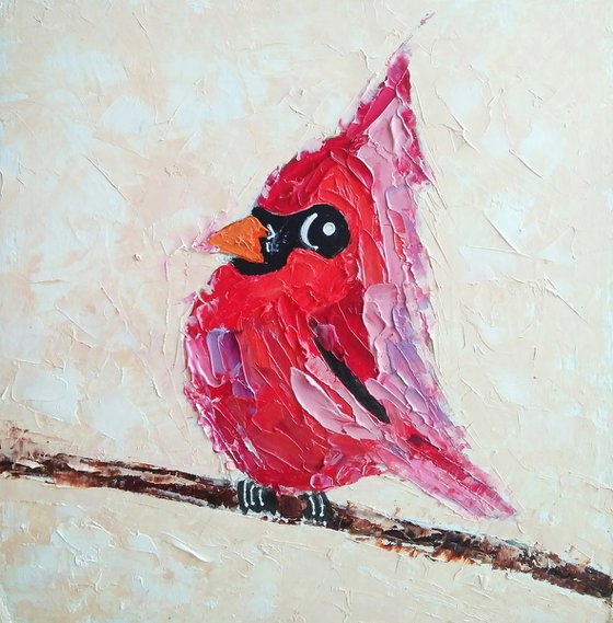 Cardinal Painting Original Art Red Bird Artwork Small Wall Art