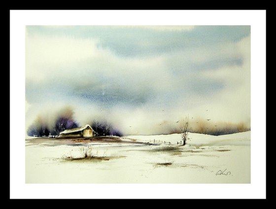 Barn. Original Watercolour Painting.