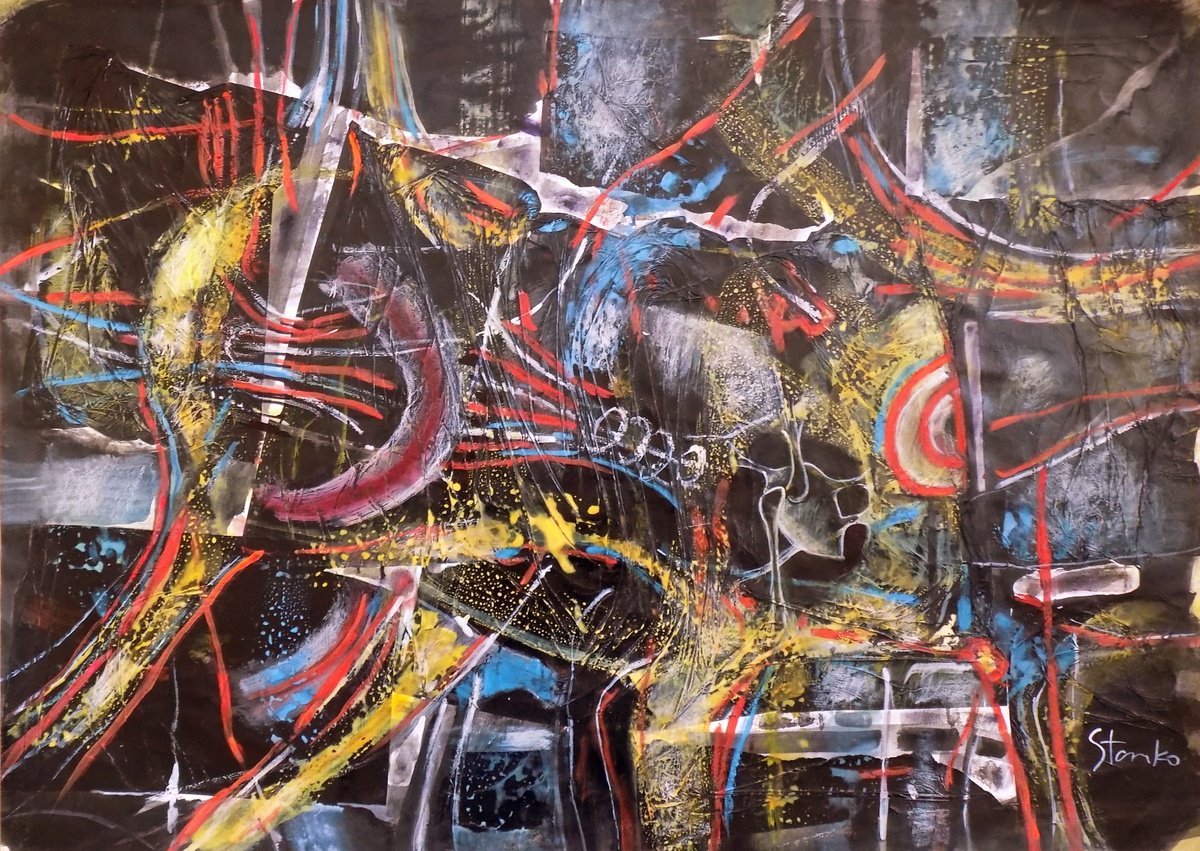 Abstract Acrylic Painting By Stanislav Bojankov, 39 X 28", Bestia-I, Original Artwork