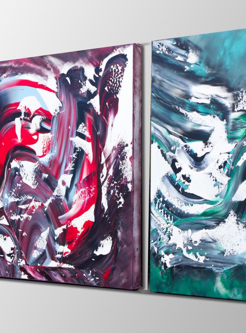 The dream runs away, Triptych n° 3 Paintings by Davide De Palma