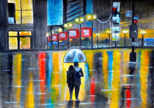 City Romance in the rain valentine gift art by Manjiri Kanvinde